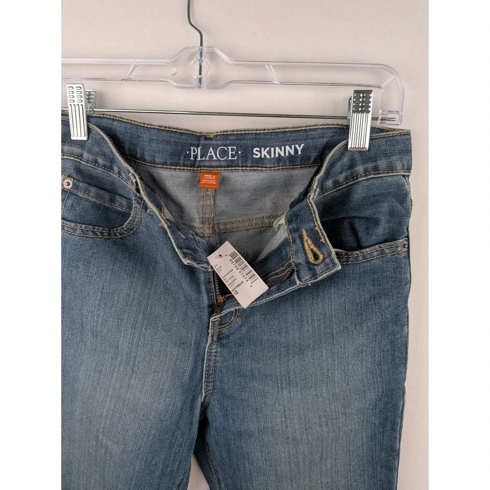 The Childrens Place Kids Skinny Jeans Medium Wash Denim Adjustable Waist Size 12